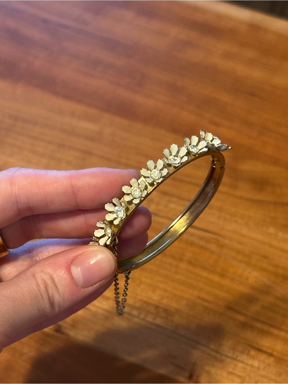 Gold Floral Crystal Bangle Bracelet